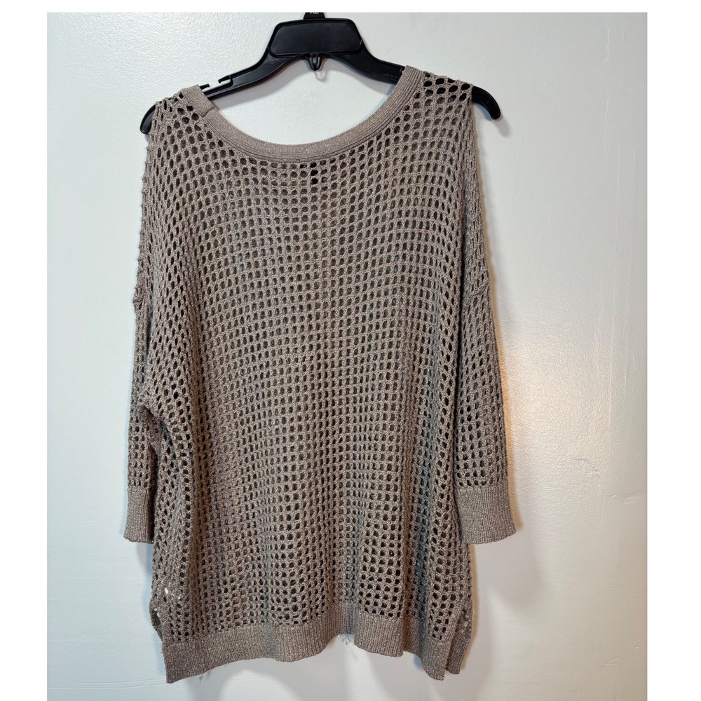 Express Metallic Taupe Open Knit Mesh Sweater Large Sparkly Boho Oversized 11728